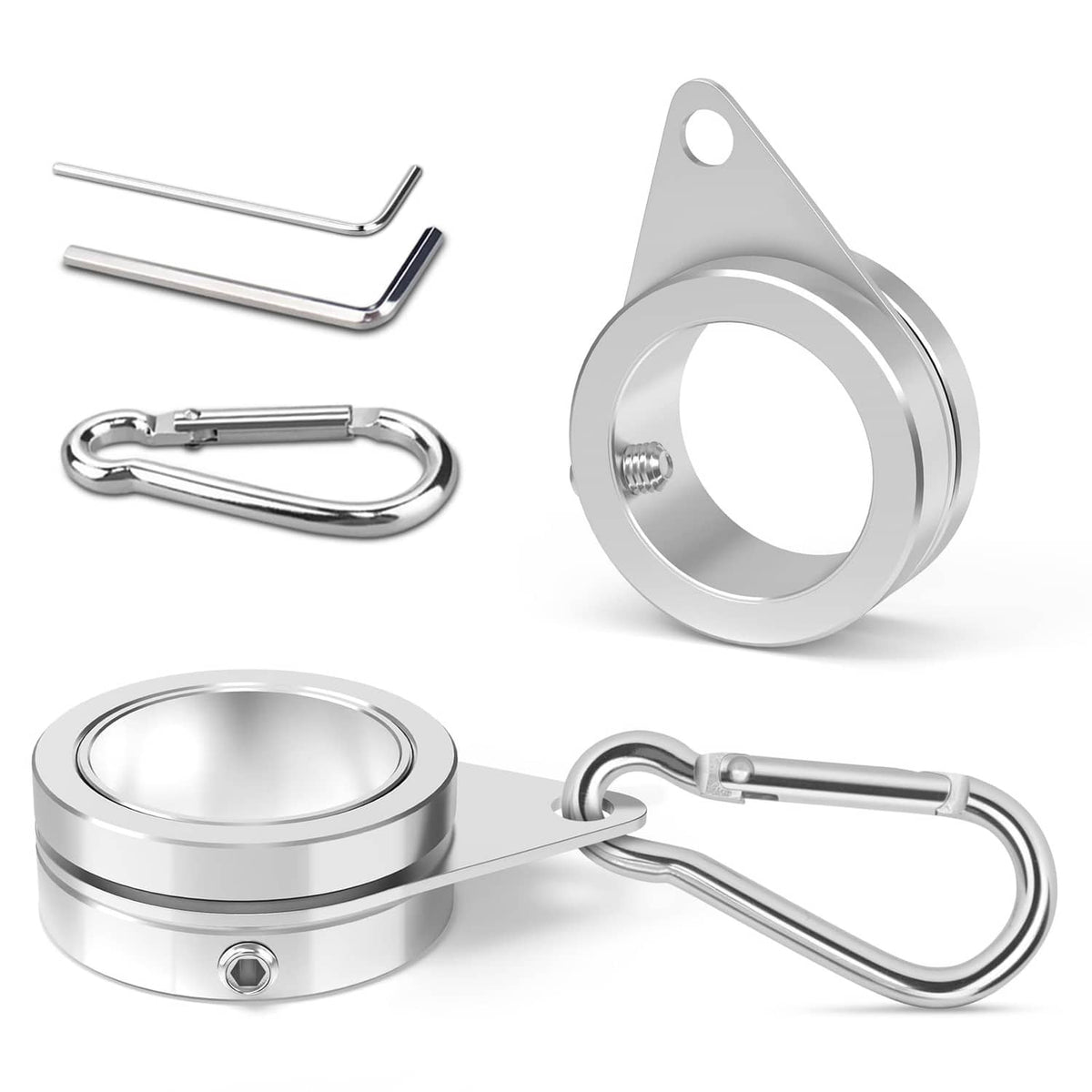 Silver aluminum flag pole rings, 1-inch size, two-pack with screw latch