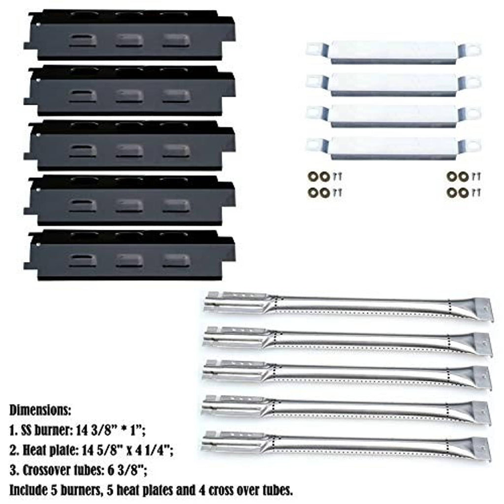 Grill replacement heat plates and crossover tubes, set of burner parts