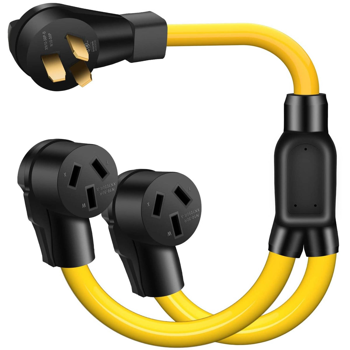 LAZMUMI NEMA Y splitter adapter cord with dual 10-50R outlets and yellow cable