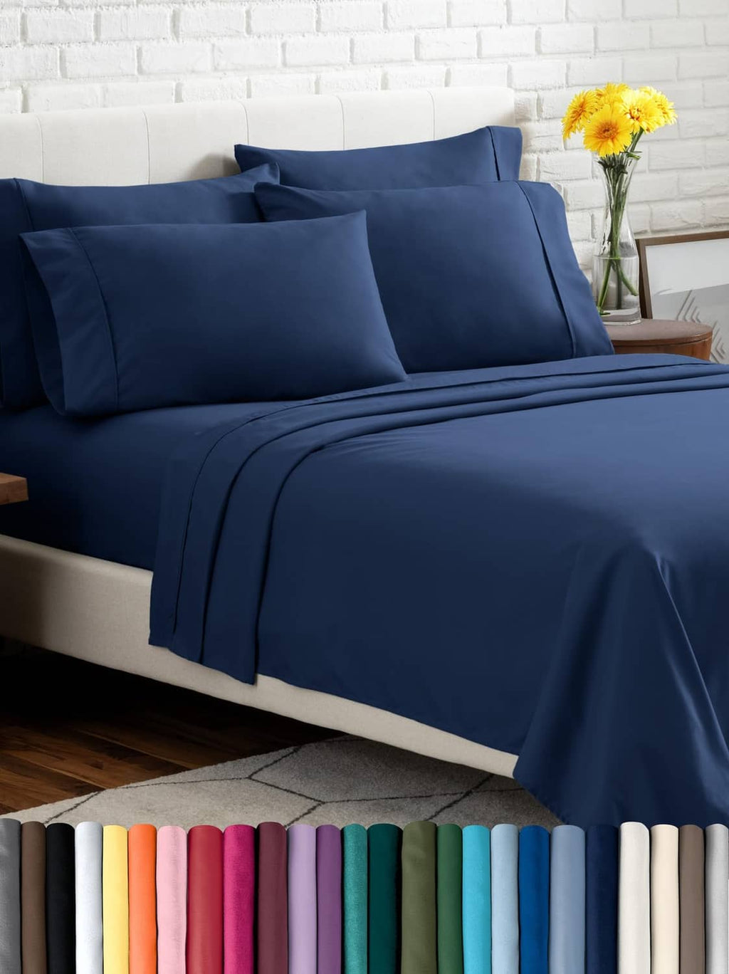 Dark blue twin XL microfiber bed linen sheet set with two pillowcases and fitted sheet