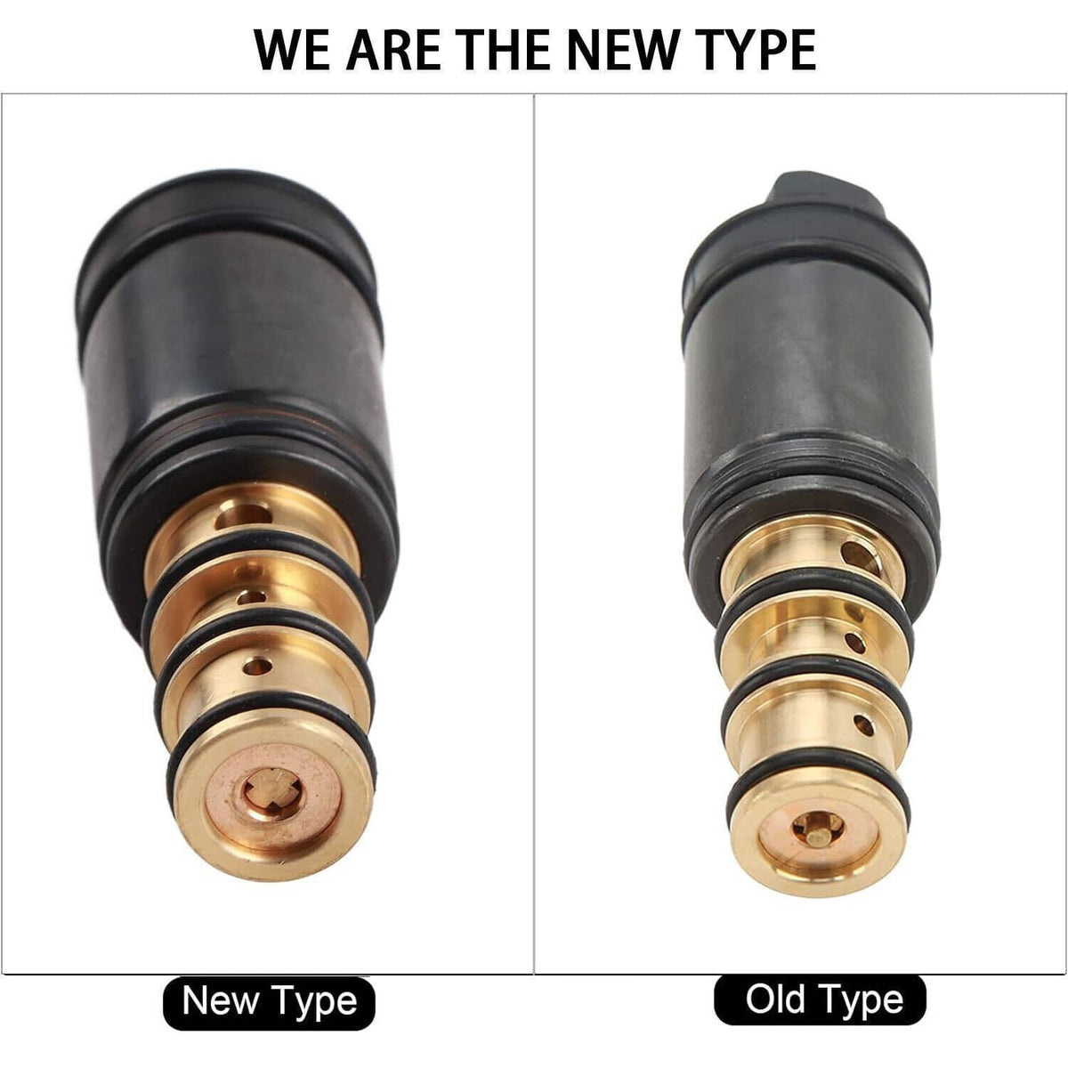 A/C electronic control valve comparison: new vs old style ports and brass ends