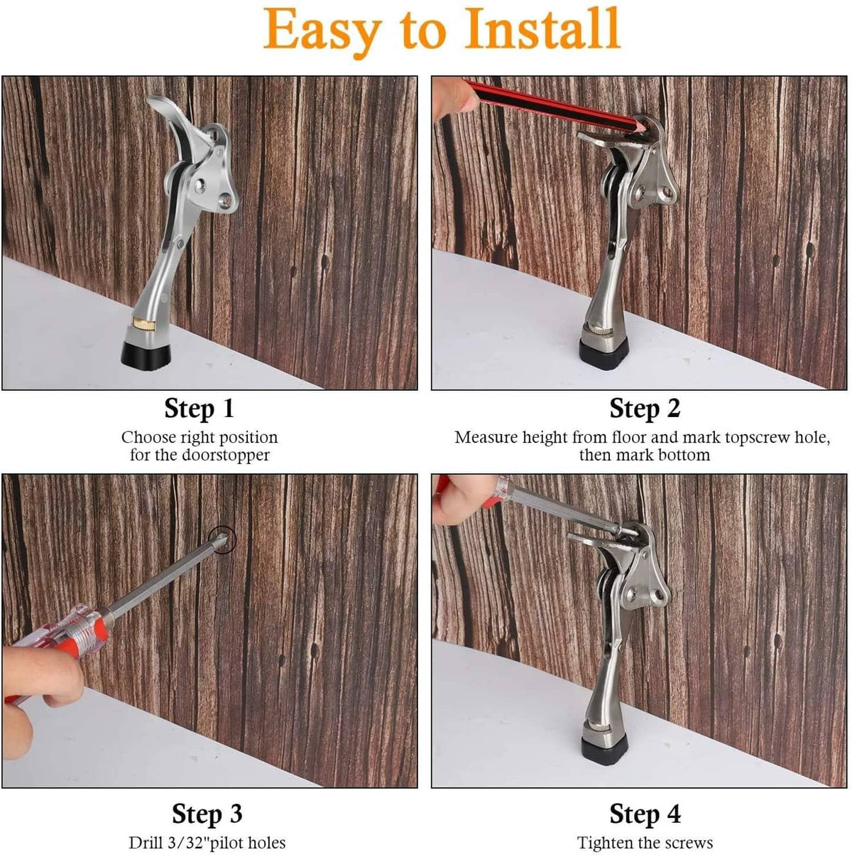 Kickdown door stopper shown during installation, lever arm and rubber foot