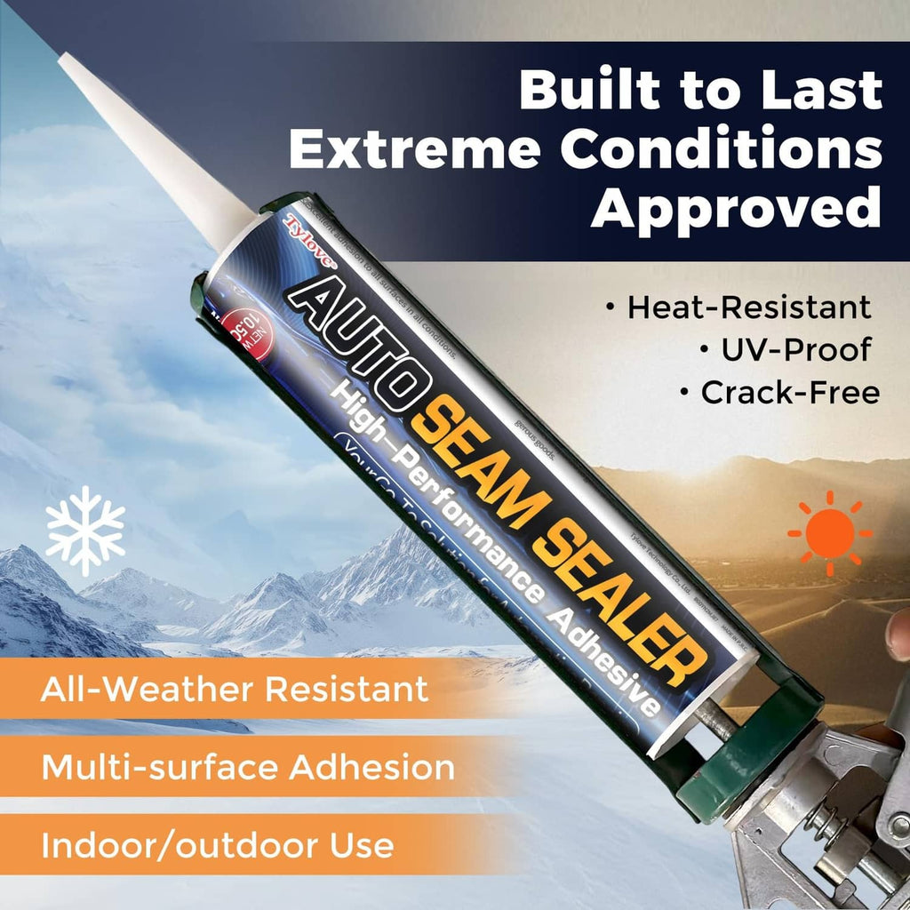 Black auto seam sealer tube on metal caulking gun