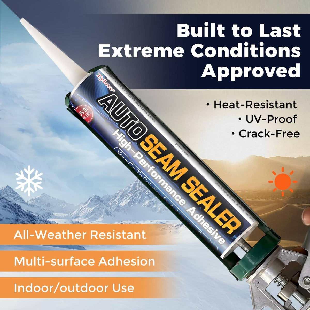Black auto seam sealer tube on metal caulking gun