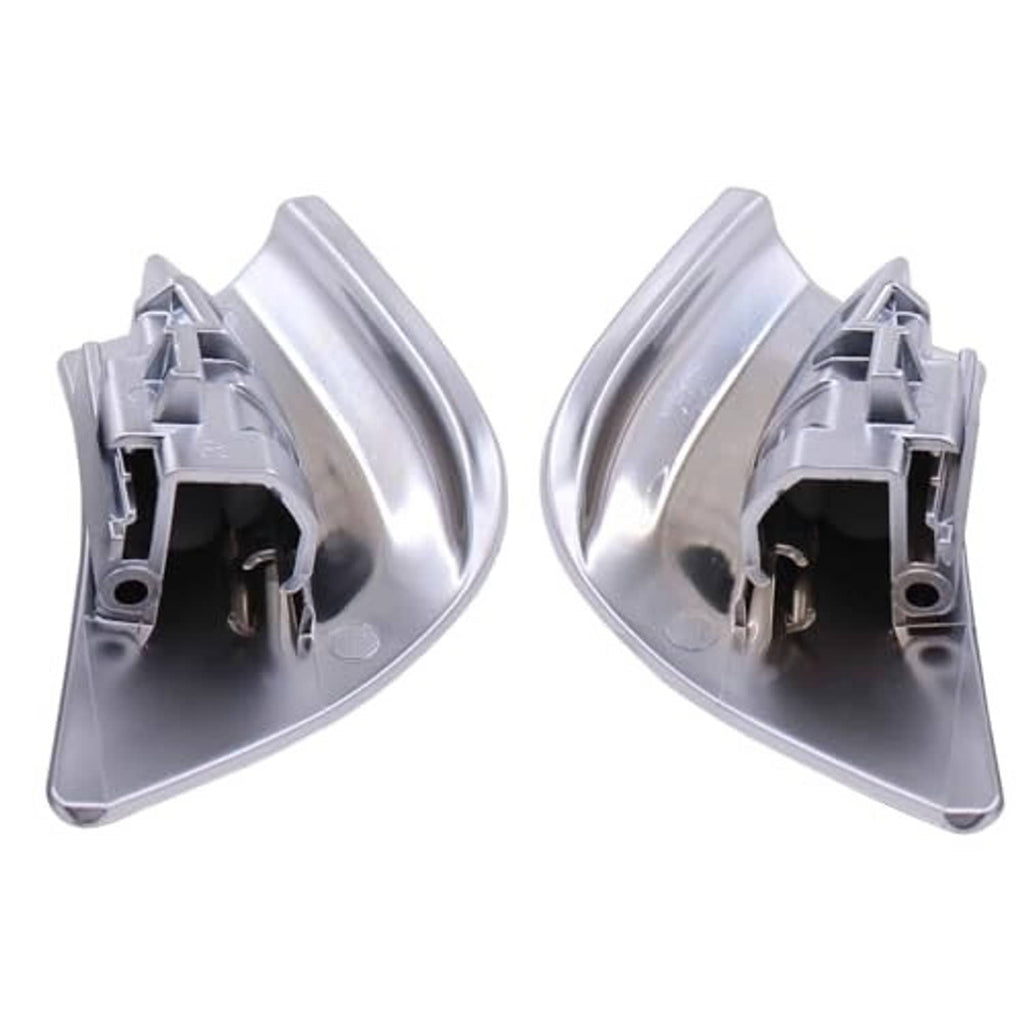 Two silver seat down handle covers, left and right underside with mounting brackets