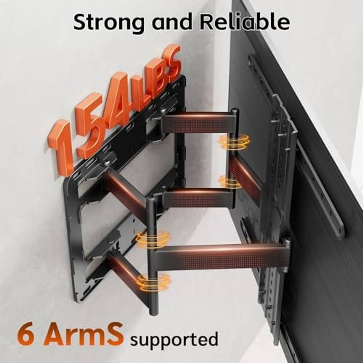 Black TV wall mount bracket with multi-arm support structure for secure mounting