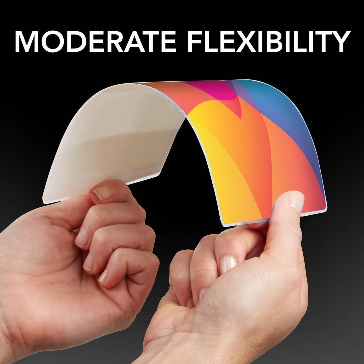 Clear laminating pouch film shown curved for moderate flexibility