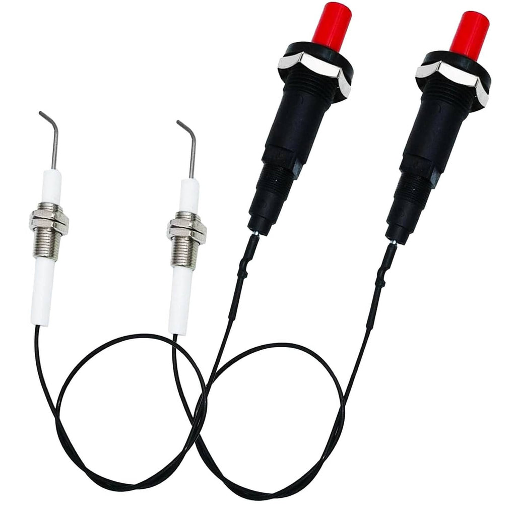 Universal propane piezo igniter kit with two push-button modules, red caps, and wiring