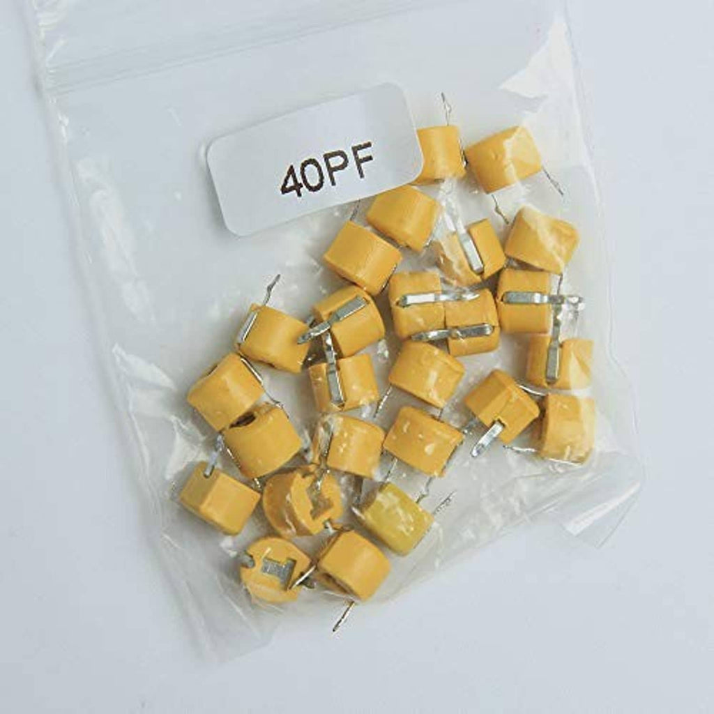 Bag of yellow 40PF trimmer capacitors with metal leads