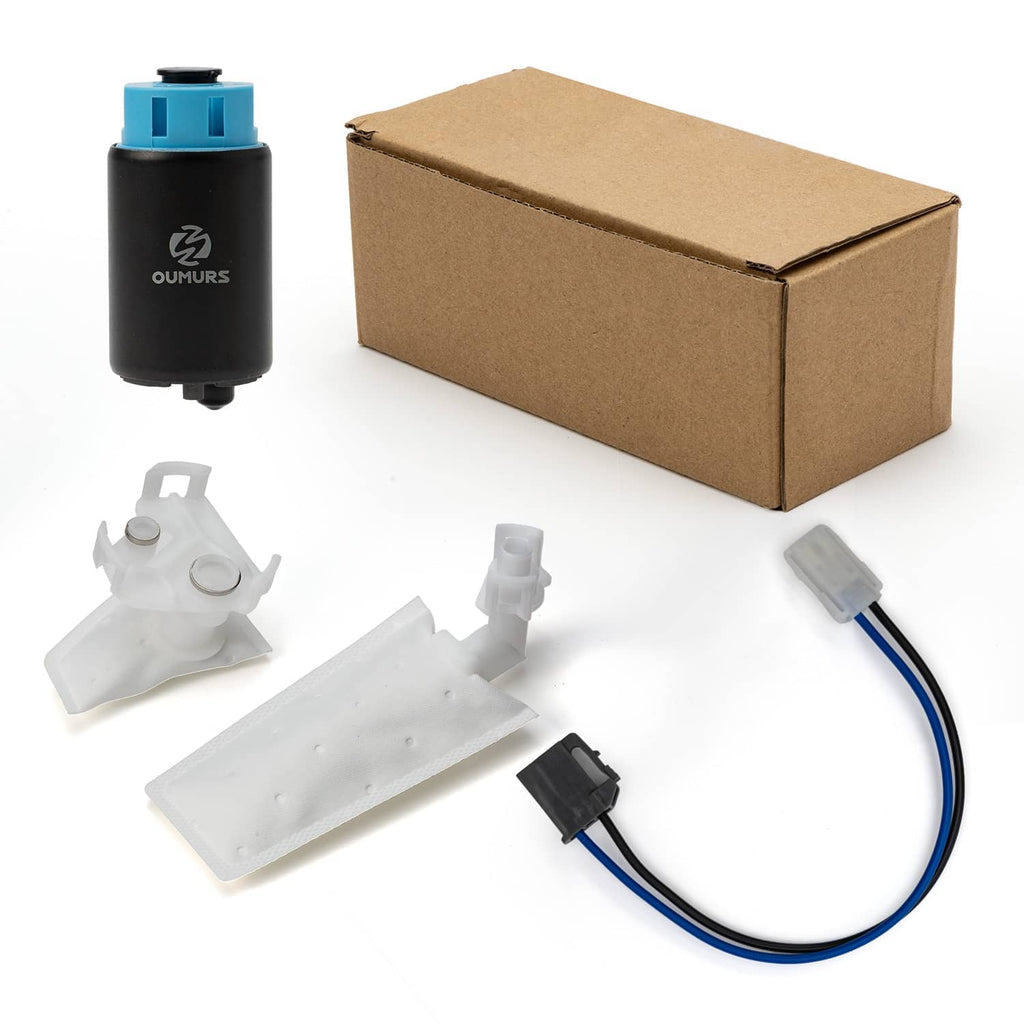 Motorcycle fuel pump kit with strainer parts, black pump with blue connector and cables