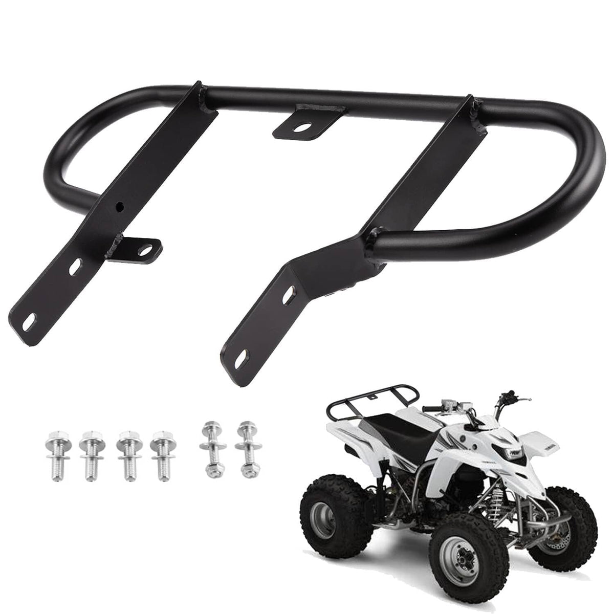 Black rear bumper grab bar with side rails, mounting tabs, and hardware
