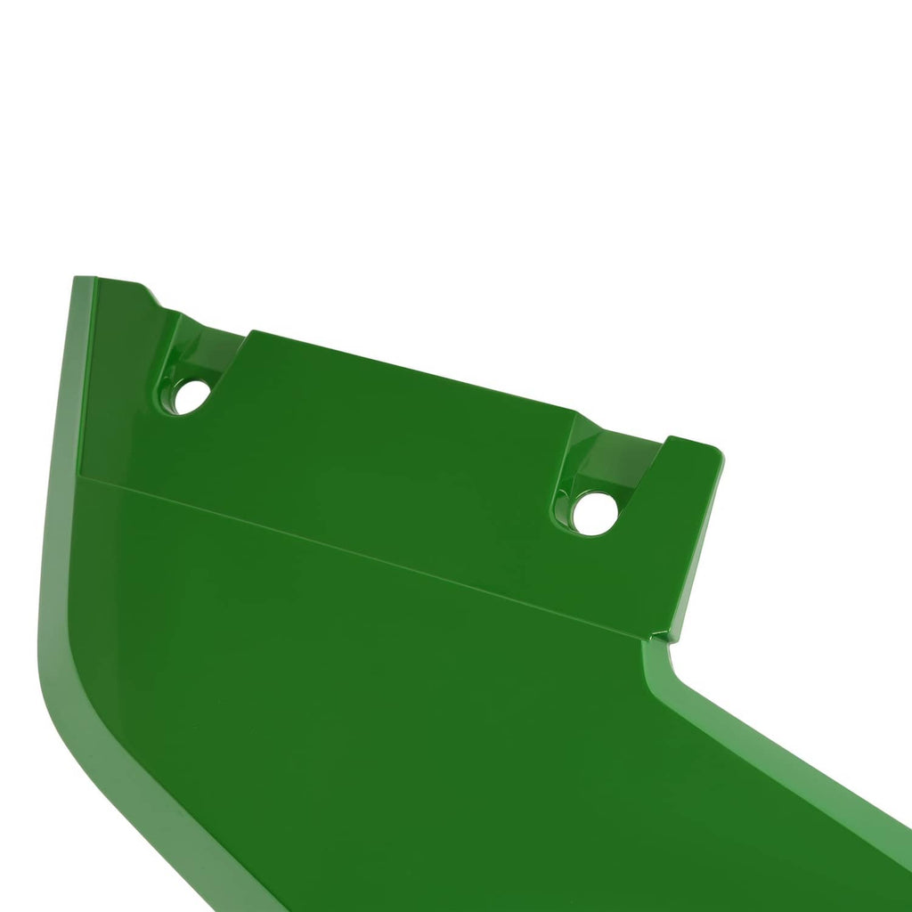 Green right hood side panel with two mounting holes and angled corner