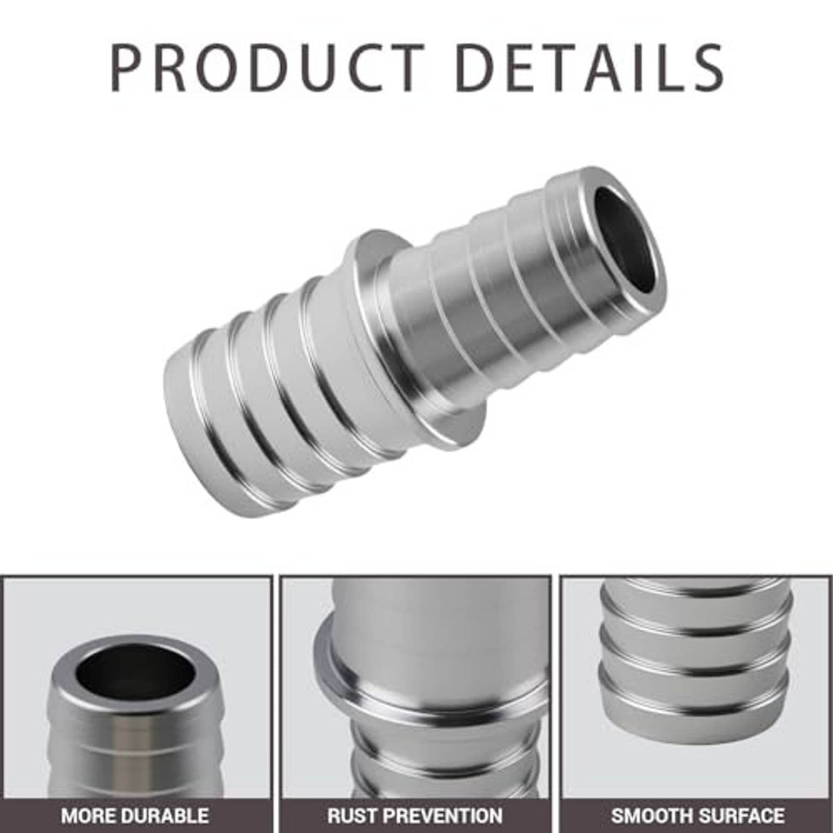 Aluminum radiator hose connector with smooth flanged ends and ribbed body