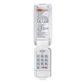 White garage door opener keypad with hinged cover and 0-9 number buttons
