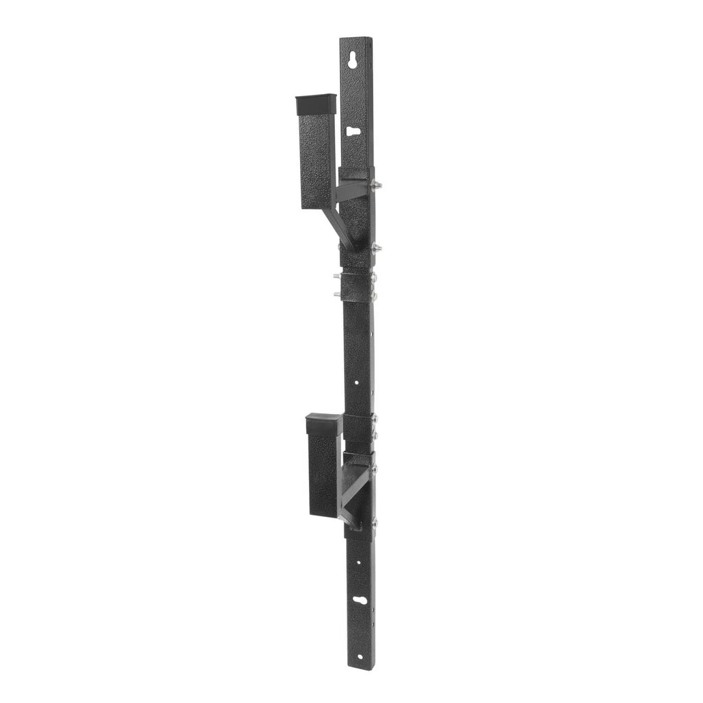 Adjustable trailer ladder rack wall mount with vertical ladder frame and two adjustable steps