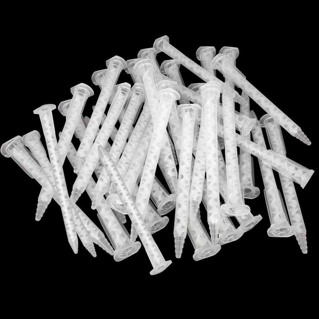 Set of clear static mixer nozzle tips for epoxy adhesive, multiple mixing nozzles