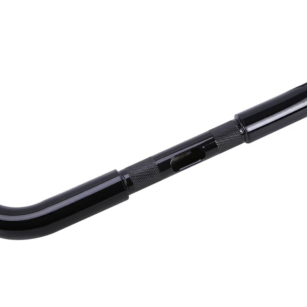 Black handlebar with textured grip section and clamp cutout