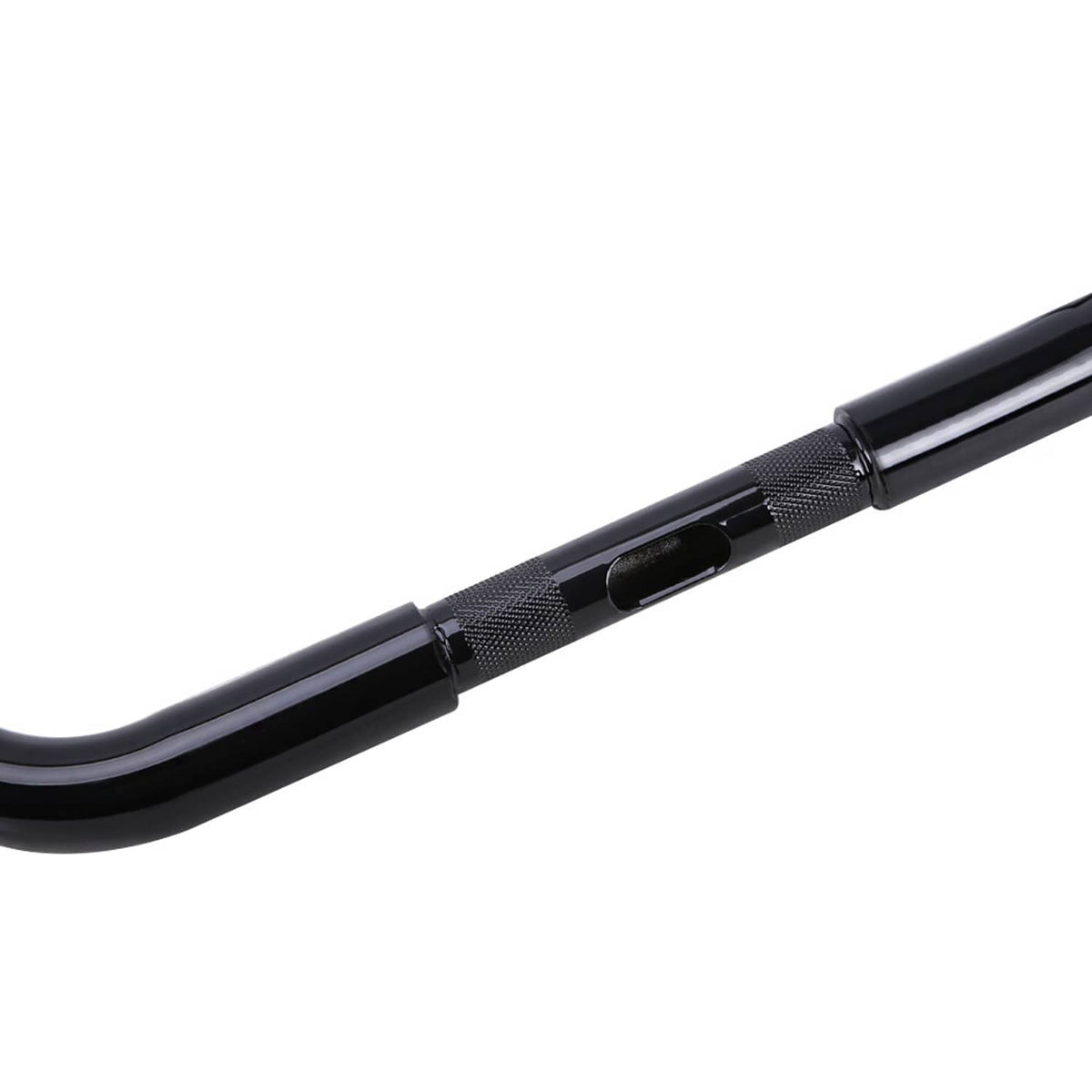 Black handlebar with textured grip section and clamp cutout