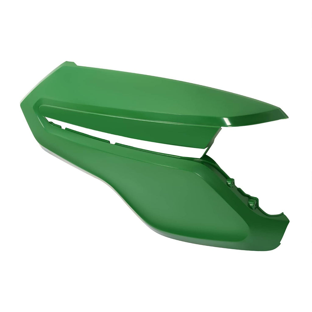 Green right hood panel angled side view with vent opening and cutout sections