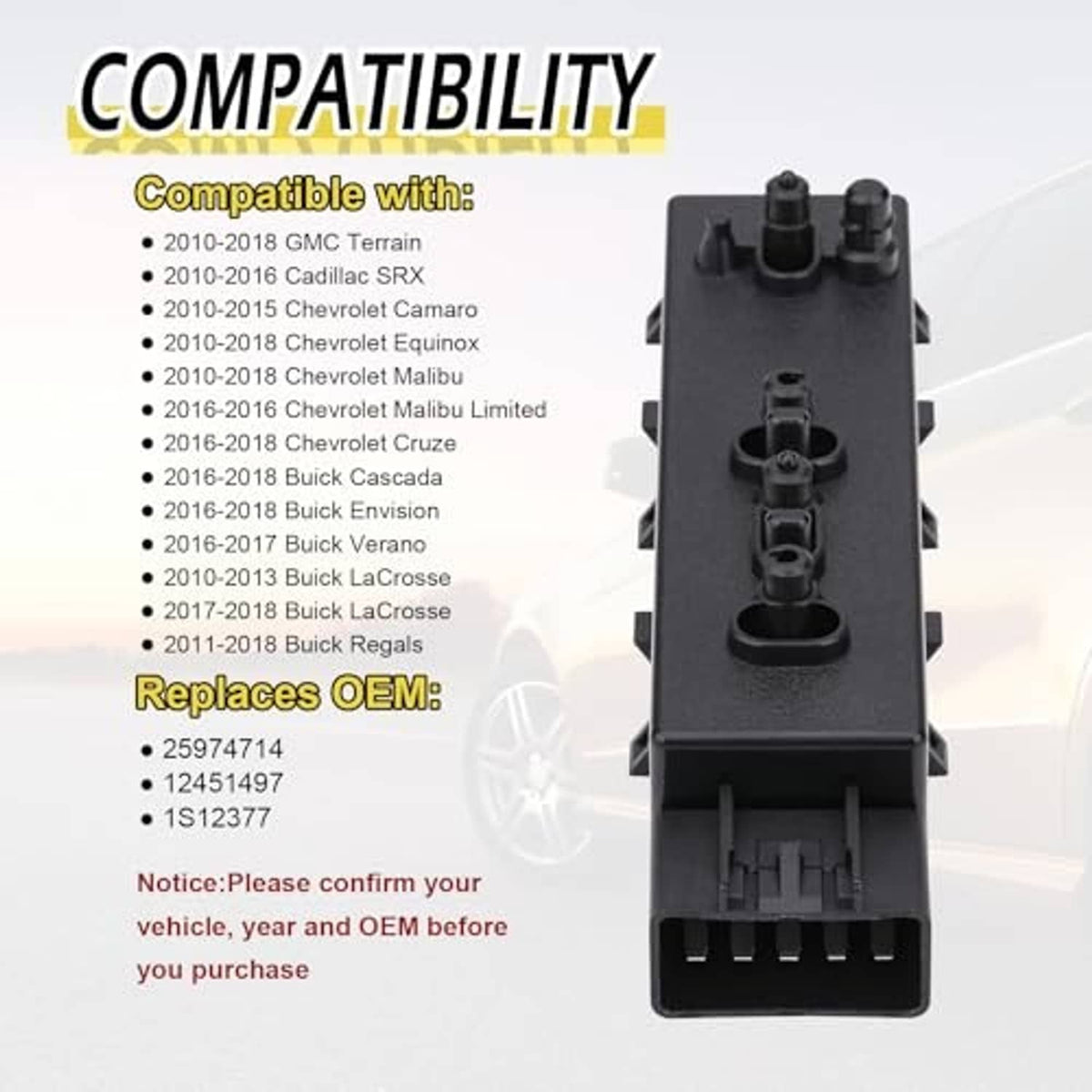 Front power seat switch connector module with angled housing and button posts