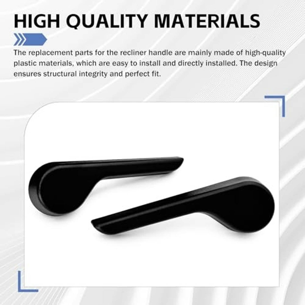 Pair of black recliner handle levers with textured grips and hollow undersides