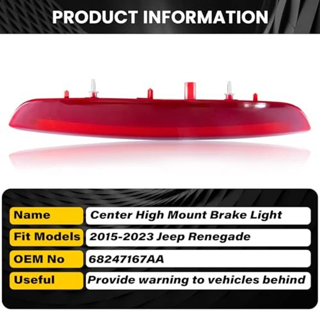 Red center high-mount brake light with multiple mounting tabs along top edge
