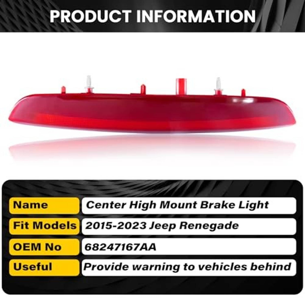 Red center high-mount brake light with multiple mounting tabs along top edge