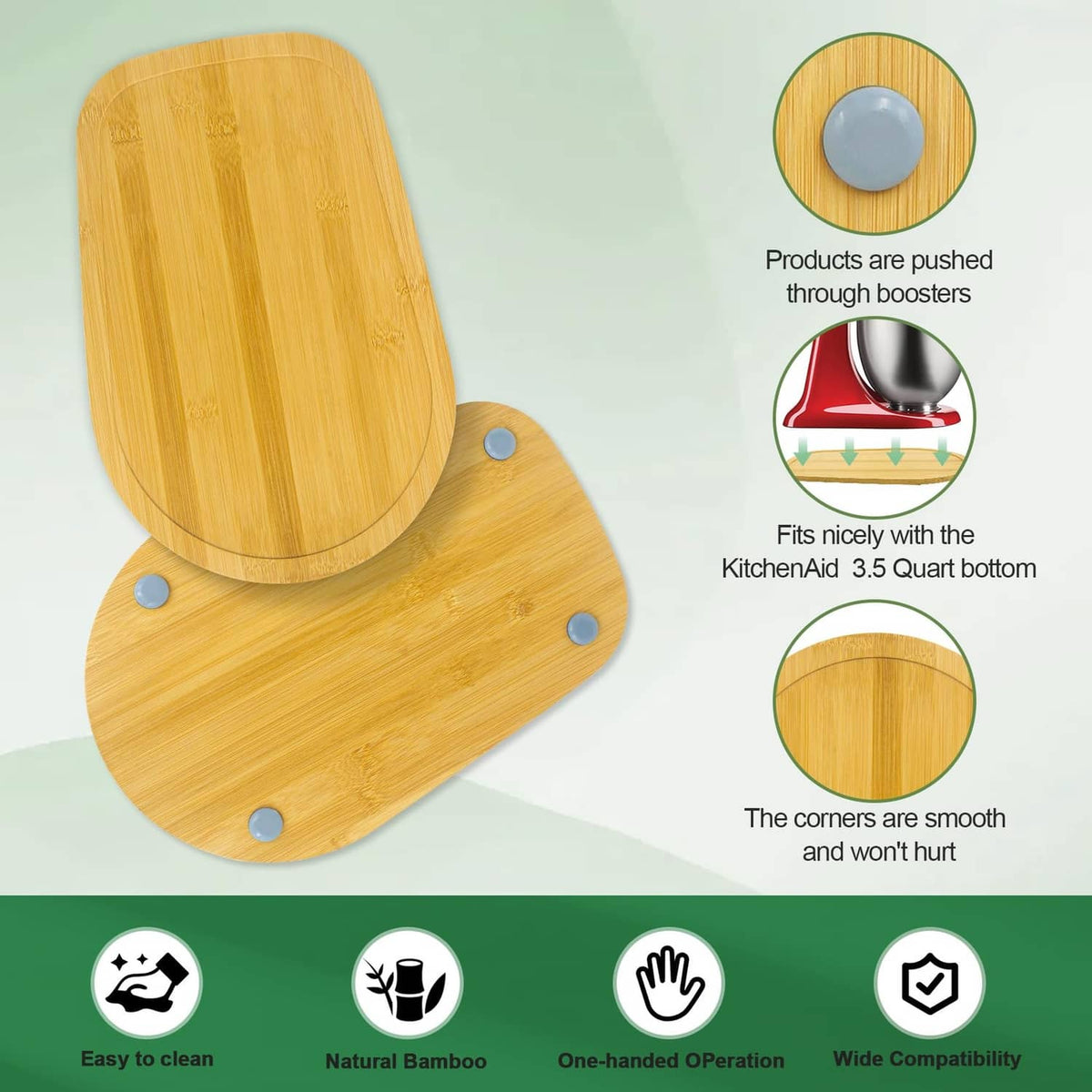 Natural bamboo mixer slider base pad with curved ramp and four fastener dots