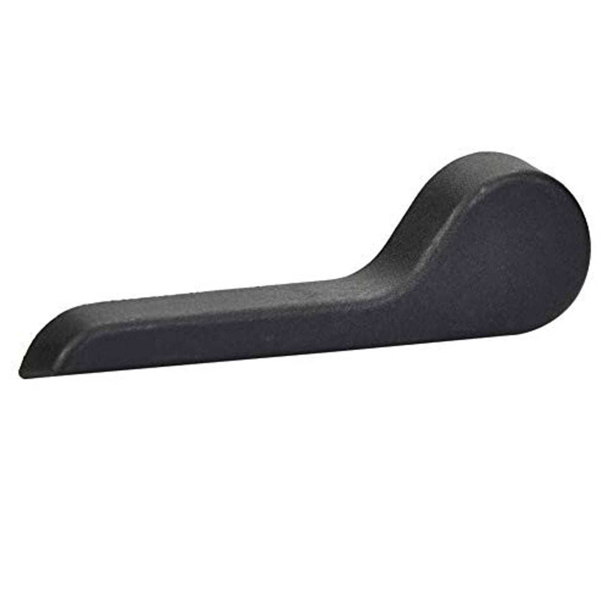 Black left front seat recliner lever handle, curved with rounded end