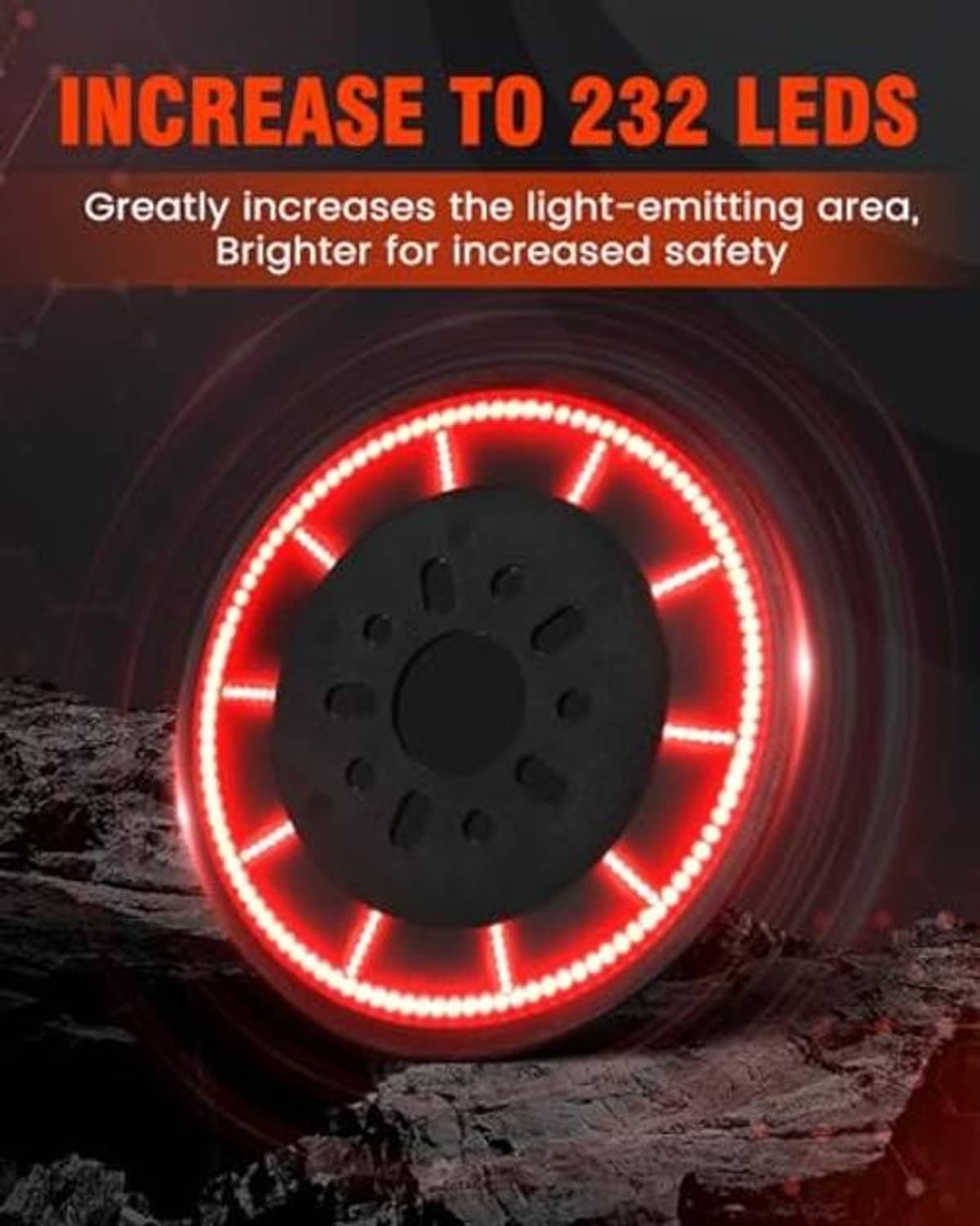 Spare tire brake light with bright red LED ring and black faceplate