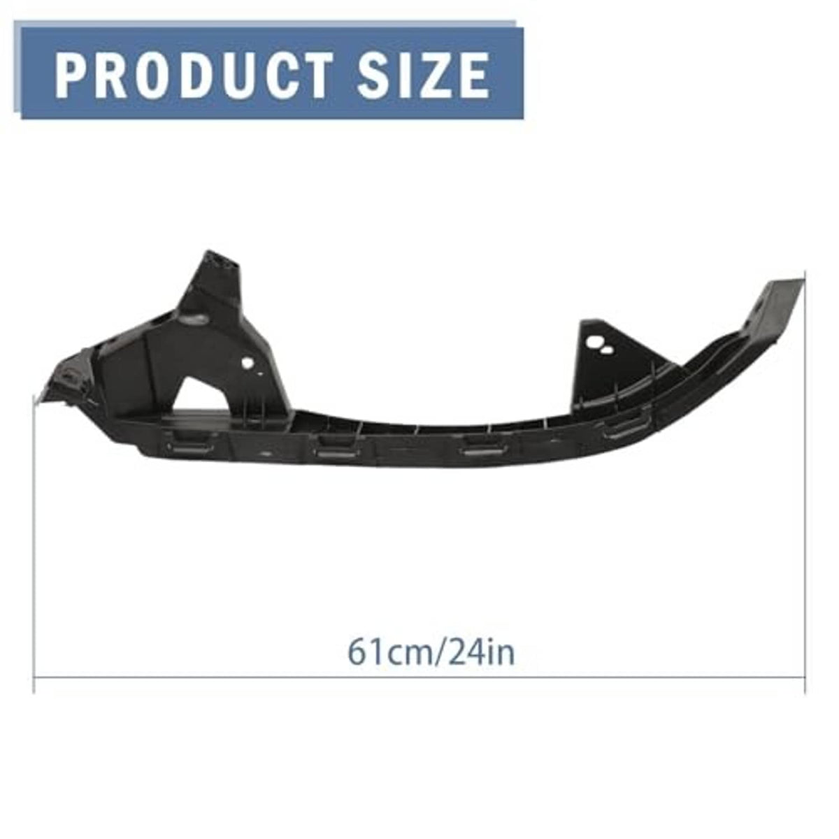 Curved black front bumper bracket, molded plastic with mounting holes