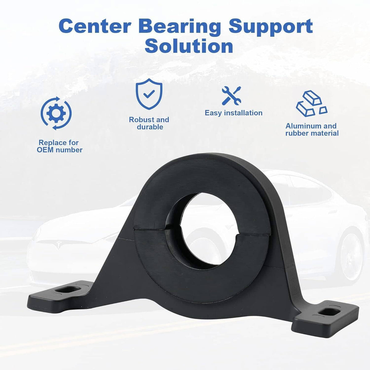 Black center bearing support bracket with rubber center ring and two mounting feet