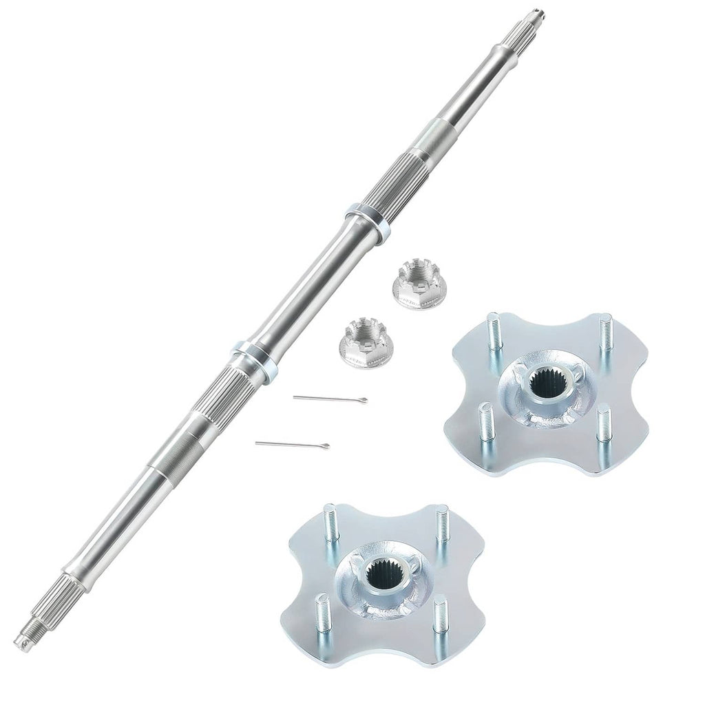 Rear axle shaft with wheel hub flanges and hub nuts, hardware parts layout