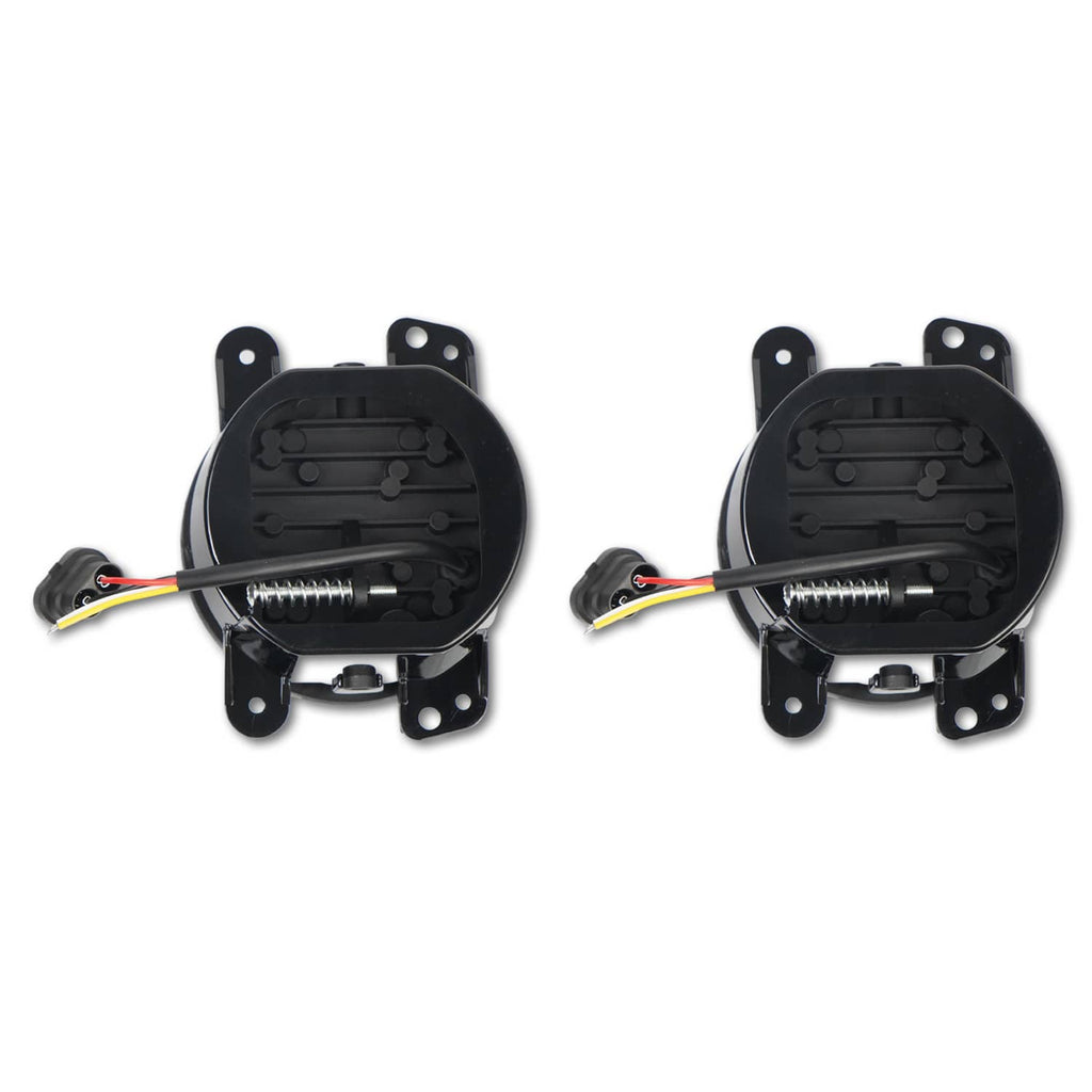 LED fog light housing set with wiring, black plastic round modules