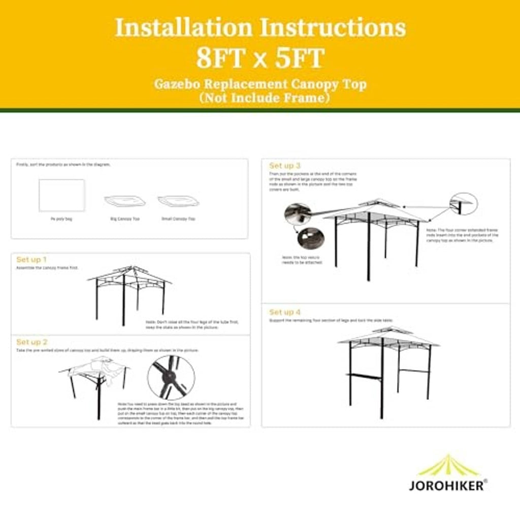 Khaki grill gazebo top cover only canopy roof size diagram for 5 ft x 8 ft