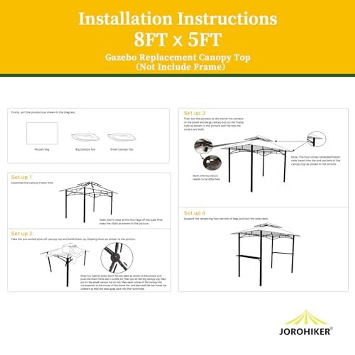 Khaki grill gazebo top cover only canopy roof size diagram for 5 ft x 8 ft