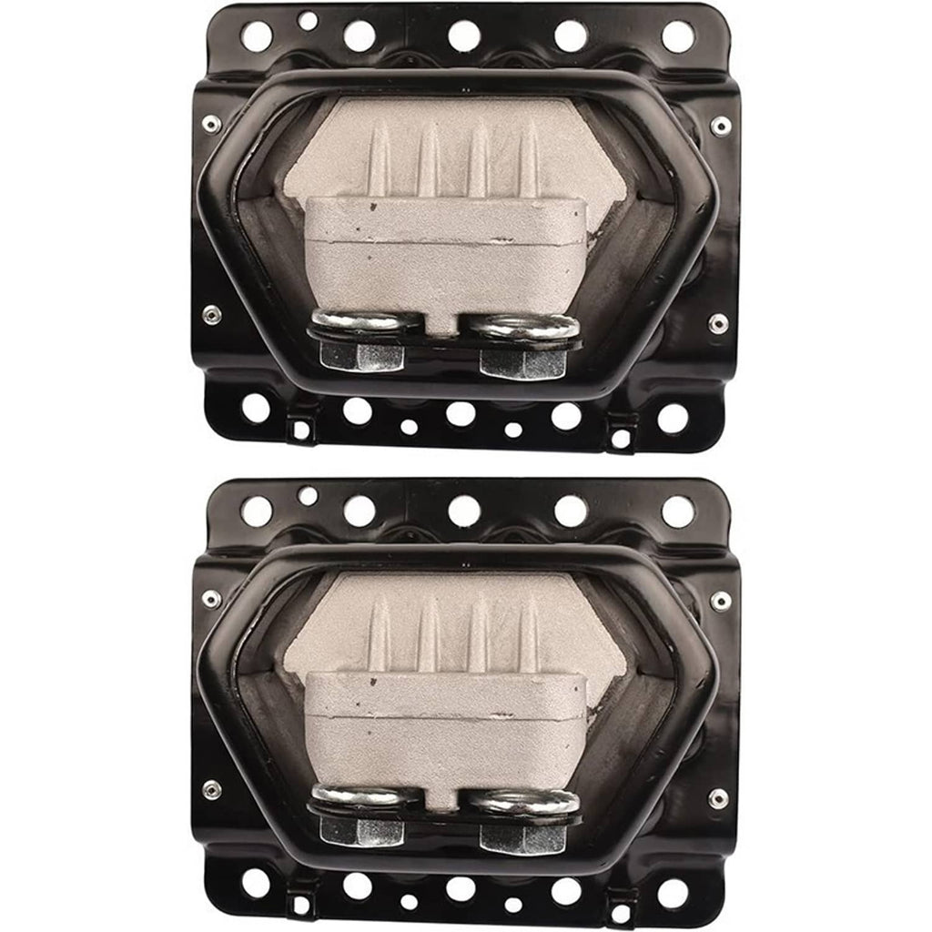 Pair of black engine mounts with silver bushing housings and bolt-through holes