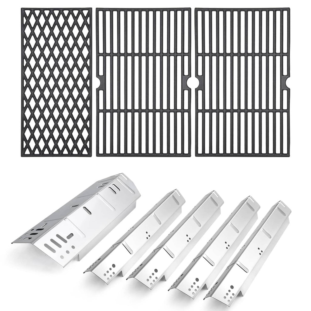 Stainless steel grill grates and heat plate kit with diamond and bar patterns