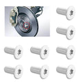 Brake rotor screw set of 8, silver threaded bolts with white star drive heads