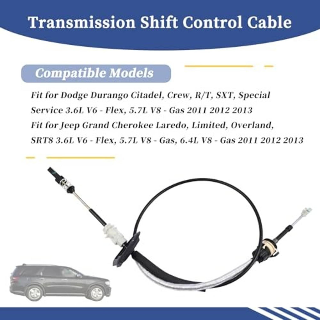 Transmission shift control cable with looped black housing and white connector tips