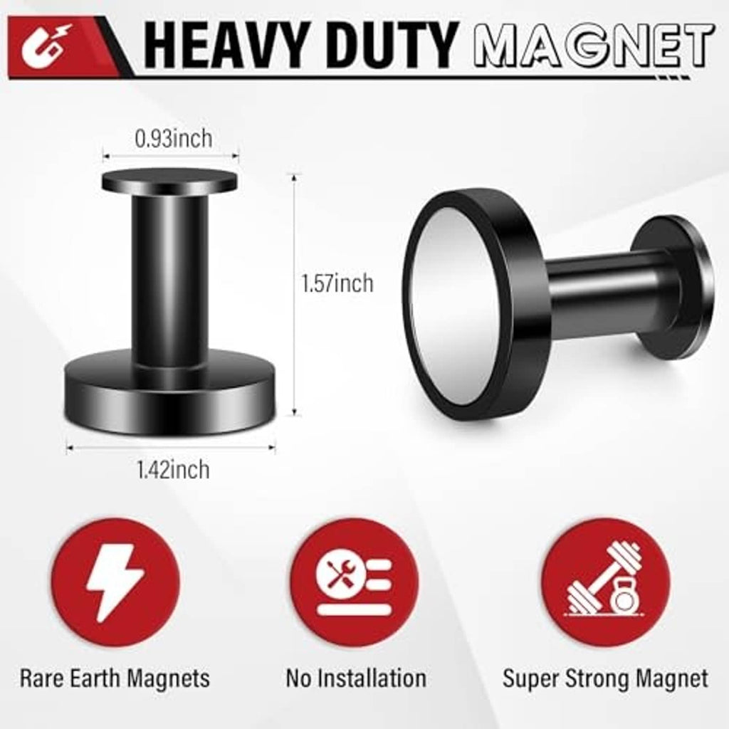 Heavy-duty magnetic hook with black disc base and curved rod holder
