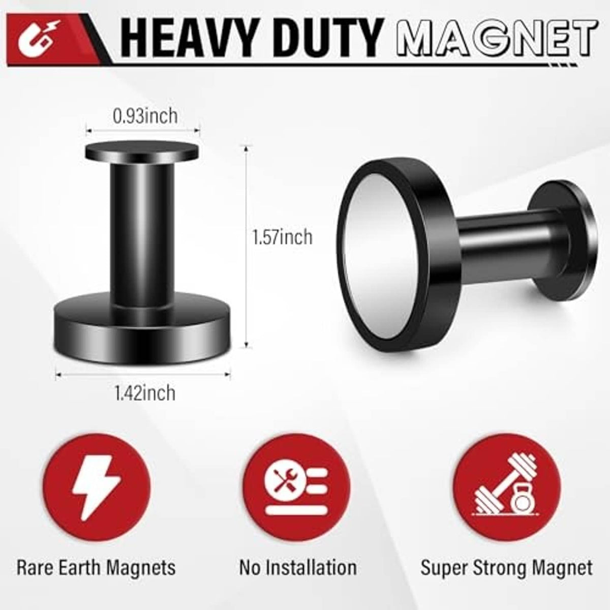 Heavy-duty magnetic hook with black disc base and curved rod holder