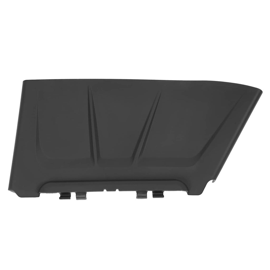 Black textured discharge chute with side mounting tabs and curved end opening