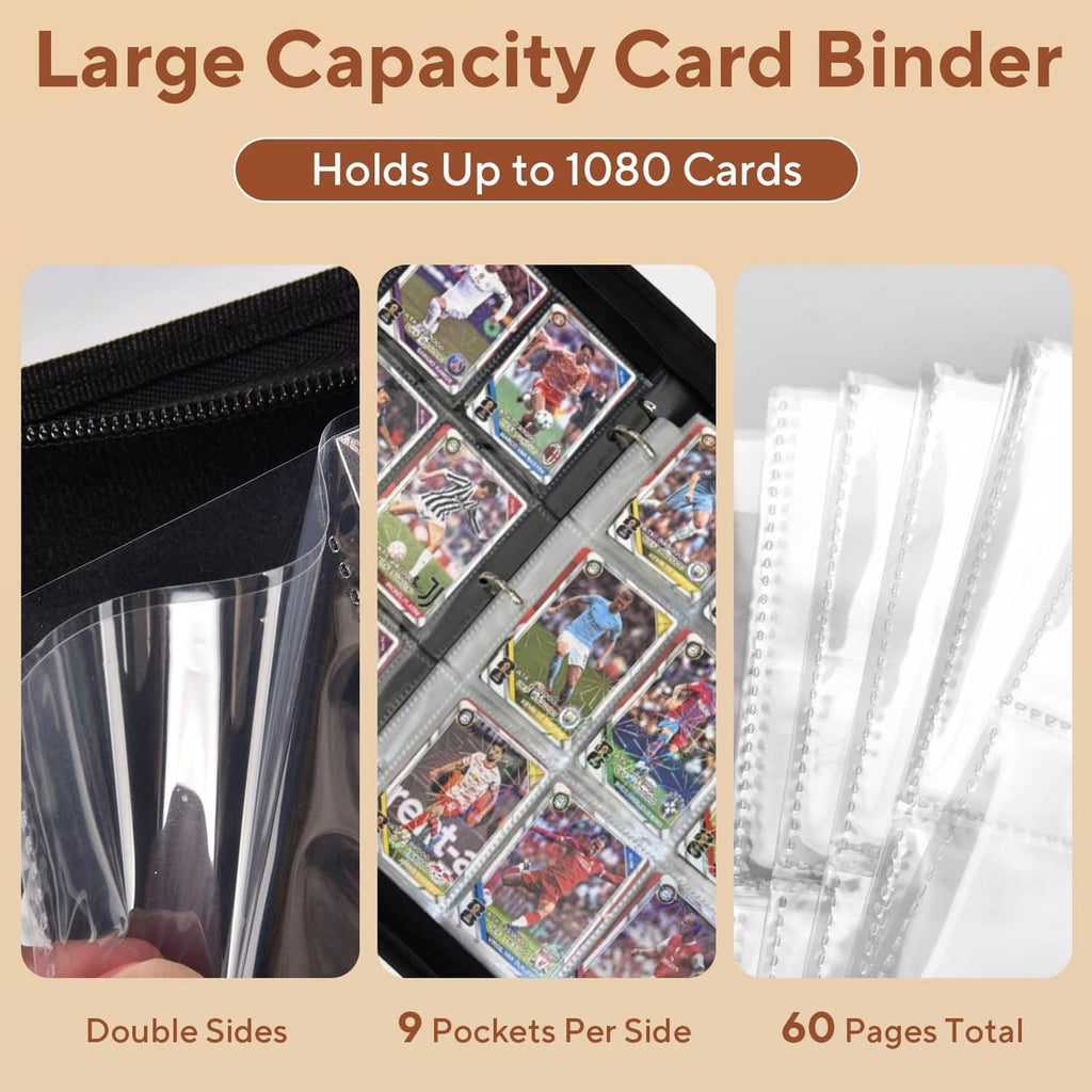 Baseball card binder showing double-sided pages with baseball cards in 9-pocket layout