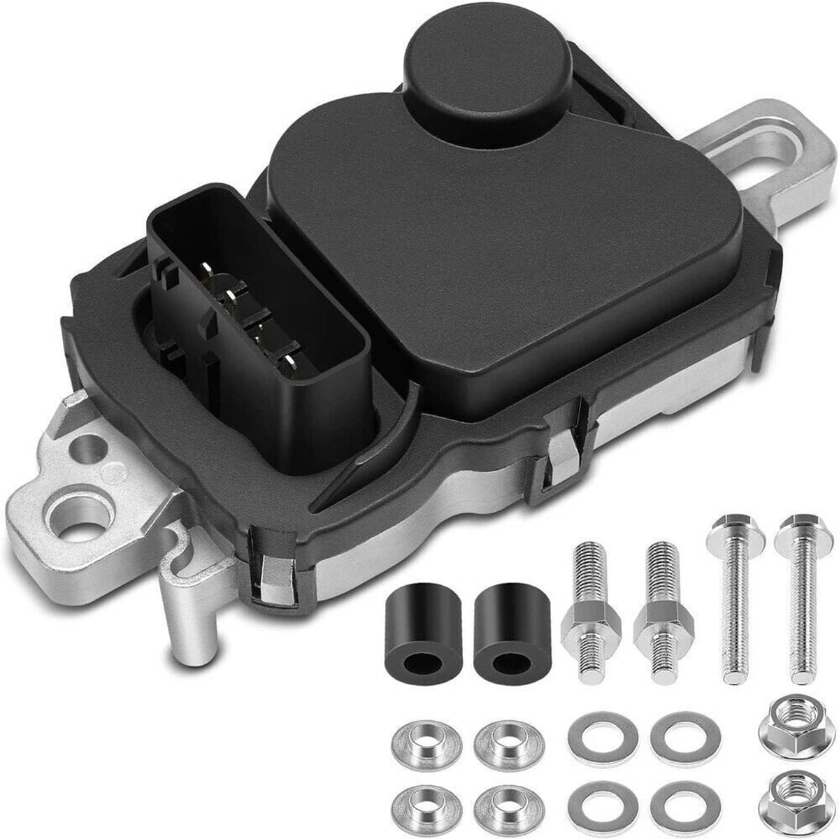 Fuel pump driver module with dual tabs and side connector, black housing with metal base.
