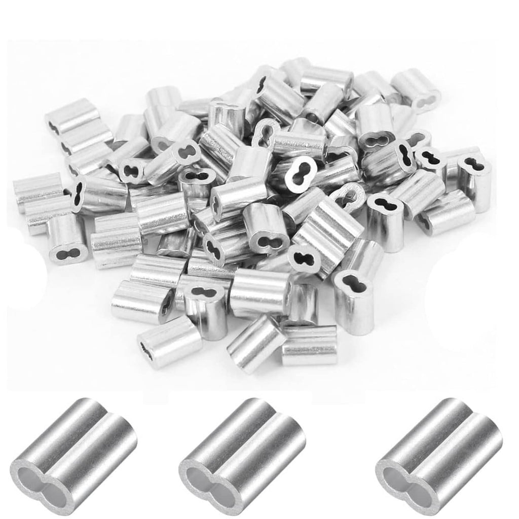 Silver aluminum crimp loop ferrules for 3/32 in wire rope cable, bulk set