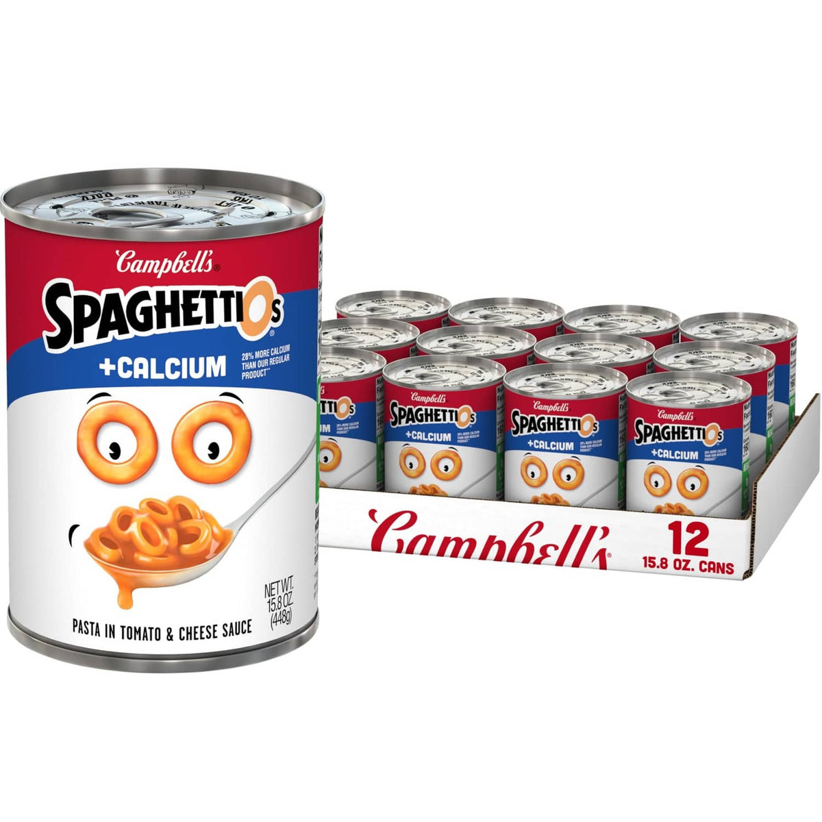 Campbell’s Spaghettios +Calcium canned pasta, tomato and cheese sauce, 15.8 oz can