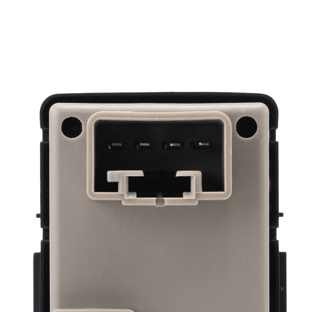 Power window switch connector port with black terminal opening in gray housing