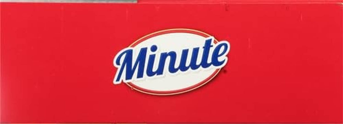 Minute instant white rice pouch side with large Minute logo