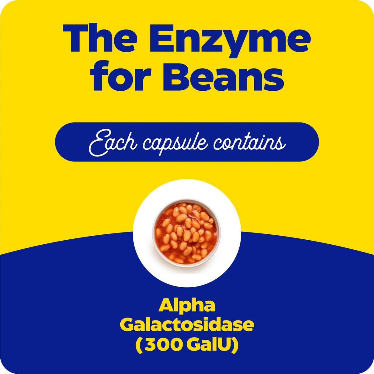 BeanAssist product card highlighting alpha galactosidase (300 GAI) per capsule